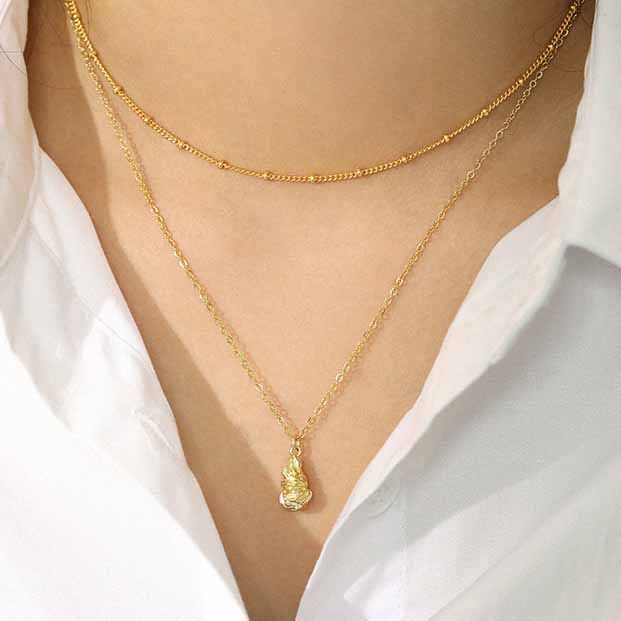 Lovcia Gold Plated Waterdrop Necklace 40cm Chain Extender-Necklaces-Yellow Gold-