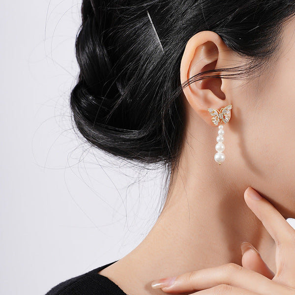 Lovcia Gold-Plated Zircon Butterfly Sterling Silver Pear Drop Earrings for Women-Earrings-E3125 Yellow Gold-925 Silver-E3125 Yellow Gold