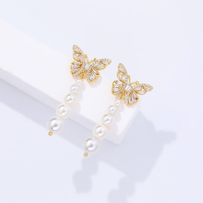 Lovcia Gold-Plated Zircon Butterfly Sterling Silver Pear Drop Earrings for Women-Earrings-E3125 Yellow Gold-925 Silver-E3125 Yellow Gold