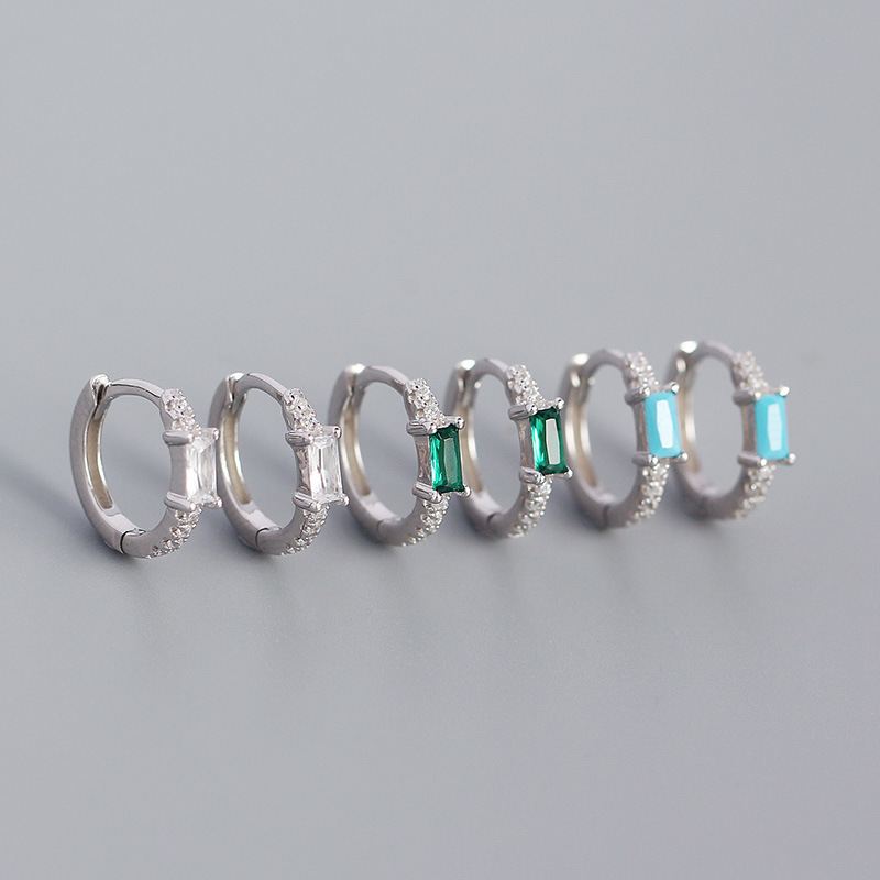 Lovcia Gold Rectangle CZ Huggie Hoop Earrings 11.4mm-Earrings-Turquoise * Yellow Gold-Turquoise * Yellow Gold