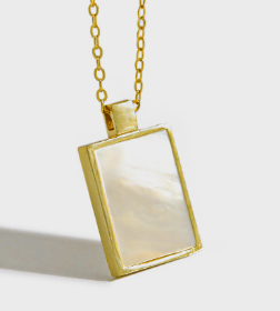 Lovcia Gold Rectangle Necklace 16x12mm 450mm Adjustable-Necklaces-Yellow Gold-