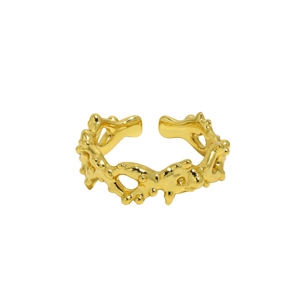 Lovcia Gold Rivet Chain Ring 925 Sterling Silver Adjustable-Rings-Yellow Gold-Yellow Gold