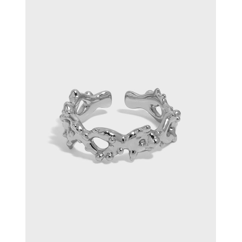 Lovcia Gold Rivet Chain Ring 925 Sterling Silver Adjustable-Rings-Yellow Gold-Yellow Gold