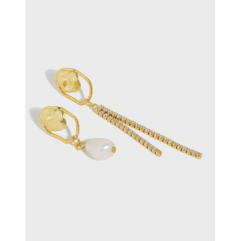 Lovcia Gold Shell Pearl CZ Tassel Earrings 925 Silver-Earrings-Yellow Gold-Yellow Gold