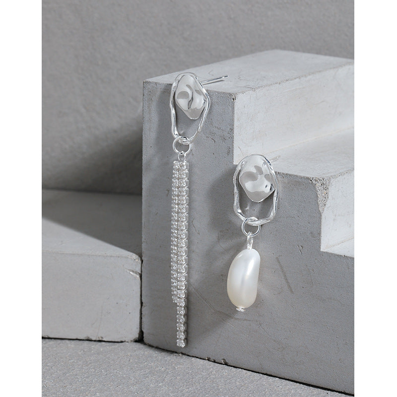 Lovcia Gold Shell Pearl CZ Tassel Earrings 925 Silver-Earrings-Yellow Gold-Yellow Gold