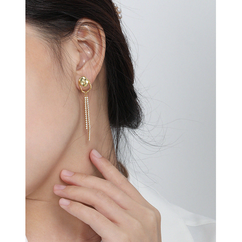 Lovcia Gold Shell Pearl CZ Tassel Earrings 925 Silver-Earrings-Yellow Gold-Yellow Gold