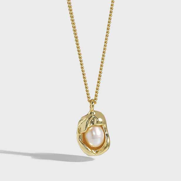 Lovcia Gold Shell Pearl Necklace 14.5mm Pendant 410mm Chain-Necklaces-Yellow Gold-Yellow Gold