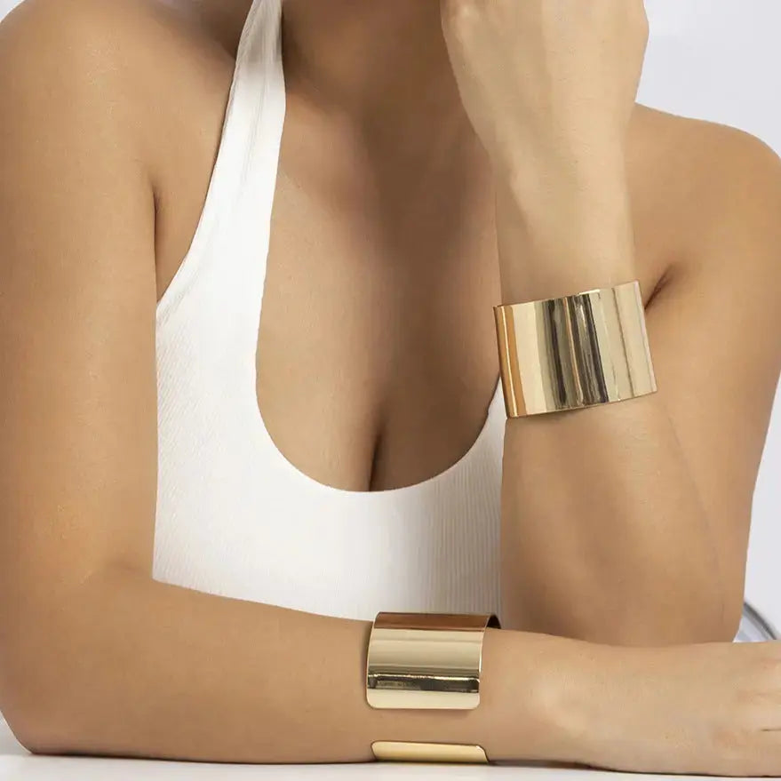 Lovcia Gold & Silver Modern Wide Cuff Bangle Statement Bracelet Jewellery for Women-Bracelets-Gold Single Pcs Cuff Bangle-Gold Single Pcs Cuff Bangle