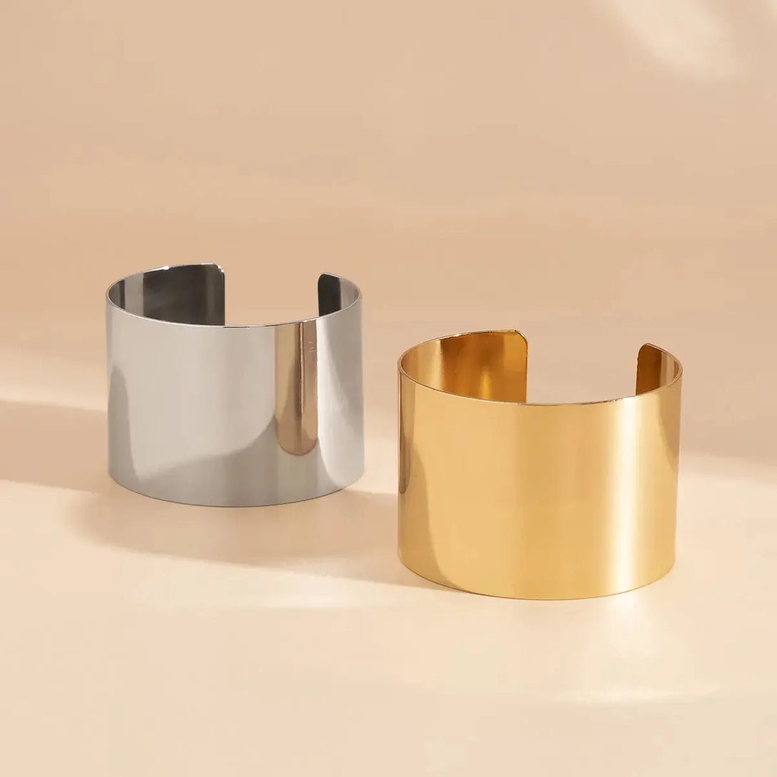 Lovcia Gold & Silver Modern Wide Cuff Bangle Statement Bracelet Jewellery for Women-Bracelets-Gold Single Pcs Cuff Bangle-Gold Single Pcs Cuff Bangle