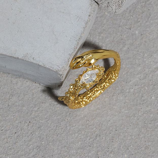 Lovcia Gold Snake Ring 925 Sterling Silver Adjustable CZ-Rings-Yellow Gold-Yellow Gold