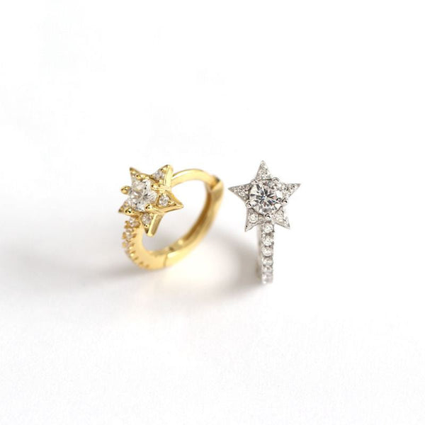 Lovcia Gold Star CZ Hoop Earrings 8mm 6.8mm 925 Silver-Earrings-Yellow Gold-Yellow Gold
