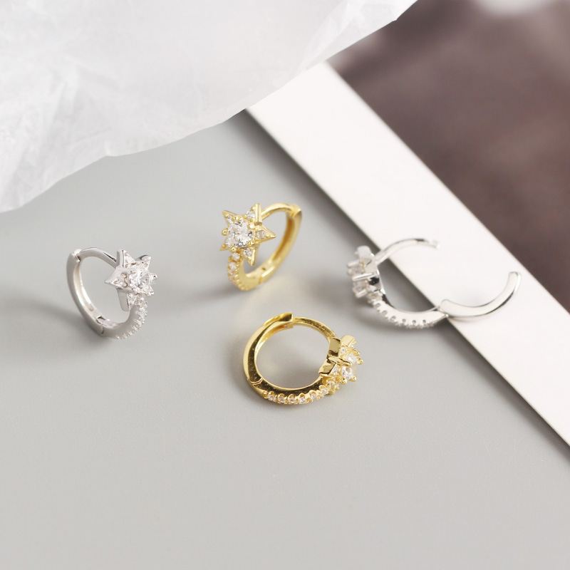 Lovcia Gold Star CZ Hoop Earrings 8mm 6.8mm 925 Silver-Earrings-Yellow Gold-Yellow Gold