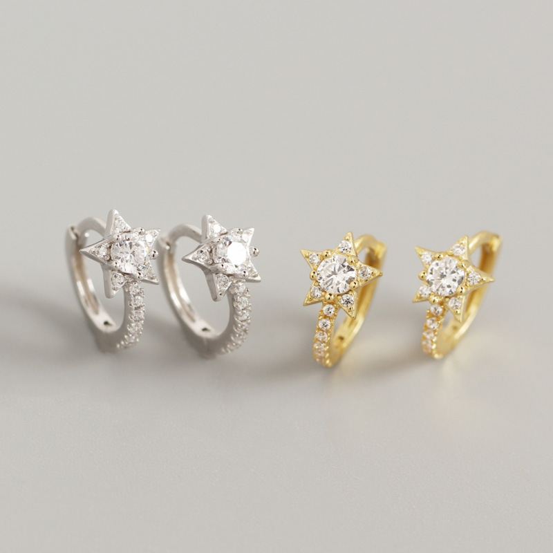 Lovcia Gold Star CZ Hoop Earrings 8mm 6.8mm 925 Silver-Earrings-Yellow Gold-Yellow Gold