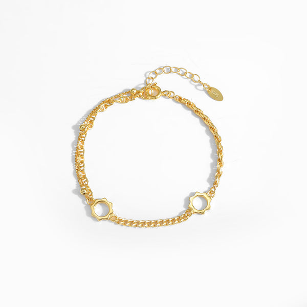 Lovcia Gold Sunflower Puffed Rope Bracelet 165mm Adjustable-Bracelets-Yellow Gold-Yellow Gold