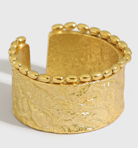 Lovcia Gold Textured 925 Silver Wide Adjustable Ring-Rings-Yellow Gold-