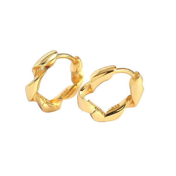 Lovcia Gold Tone 13.4mm Twisted Circle Huggie Hoops-Earrings-Yellow Gold-Yellow Gold