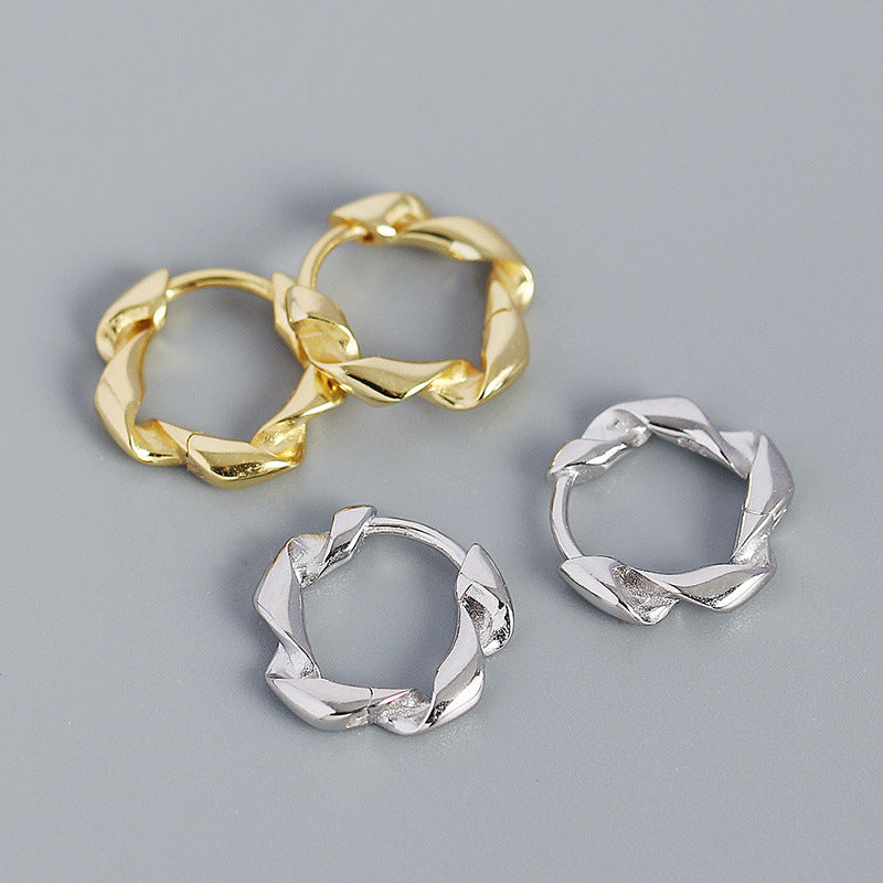 Lovcia Gold Tone 13.4mm Twisted Circle Huggie Hoops-Earrings-Yellow Gold-Yellow Gold