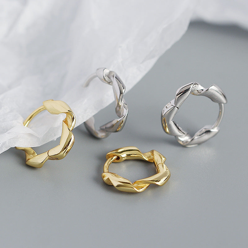 Lovcia Gold Tone 13.4mm Twisted Circle Huggie Hoops-Earrings-Yellow Gold-Yellow Gold