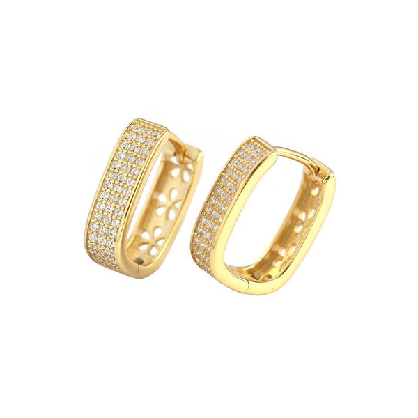 Lovcia Gold Tone 18K Gold Plated CZ Hoop Earrings-Earrings-Yellow Gold-Yellow Gold