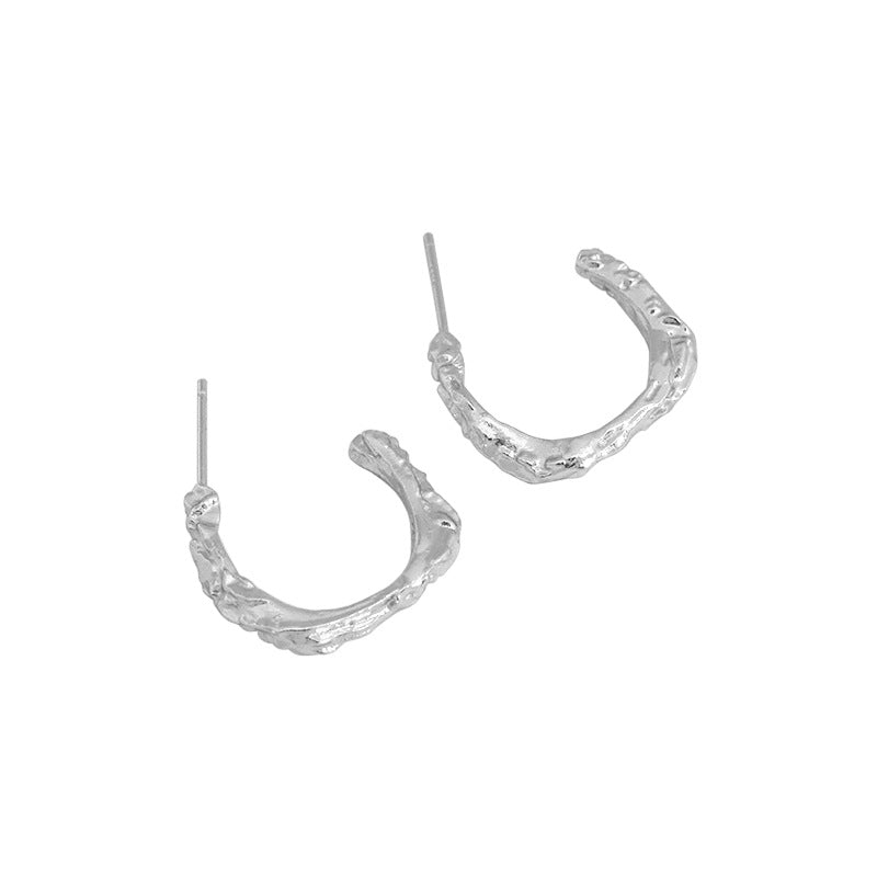 Lovcia Gold Tone 20mm S925 Irregular C Shape Earrings-Earrings-Rhodium-Rhodium