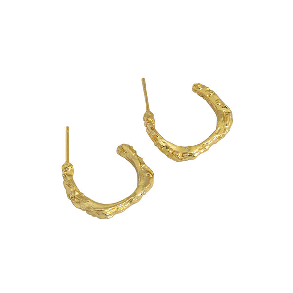 Lovcia Gold Tone 20mm S925 Irregular C Shape Earrings-Earrings-Yellow Gold-Yellow Gold