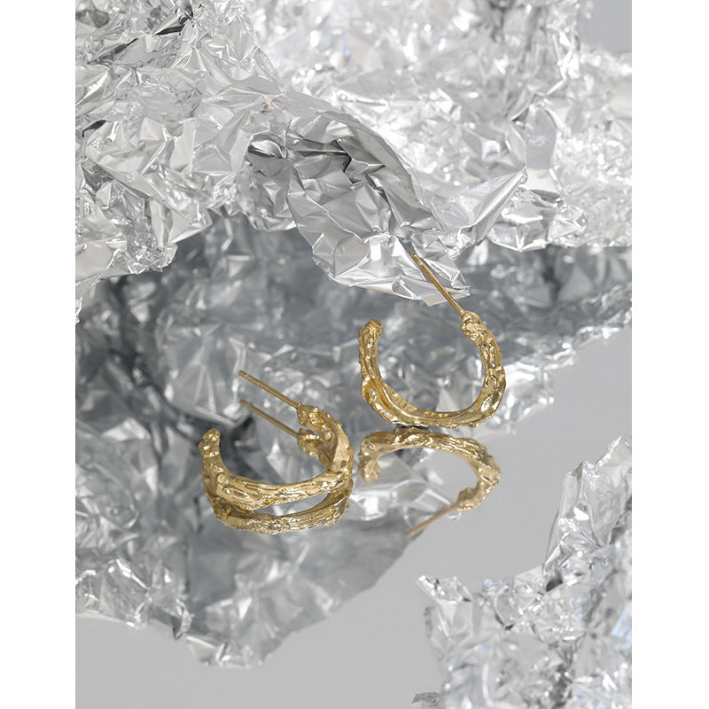 Lovcia Gold Tone 20mm S925 Irregular C Shape Earrings-Earrings-Yellow Gold-Yellow Gold
