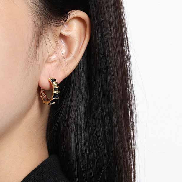 Lovcia Gold Tone 21.5mm Irregular Snake Hoop Earrings-Earrings-Yellow Gold-Yellow Gold