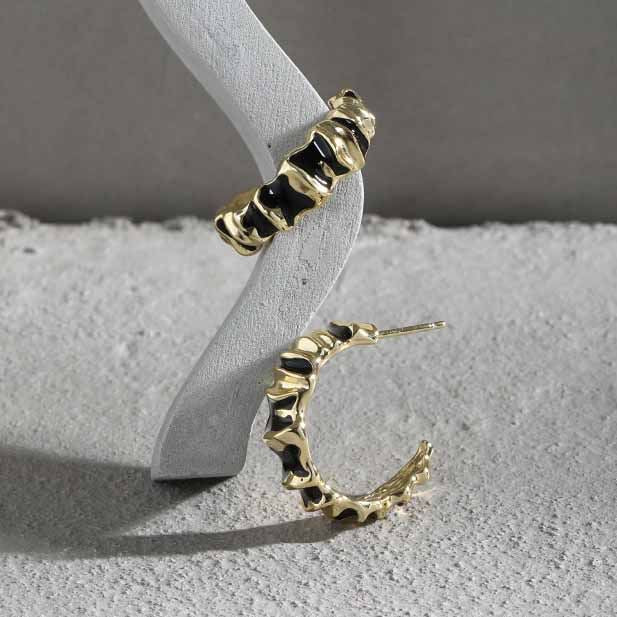 Lovcia Gold Tone 21.5mm Irregular Snake Hoop Earrings-Earrings-Yellow Gold-Yellow Gold