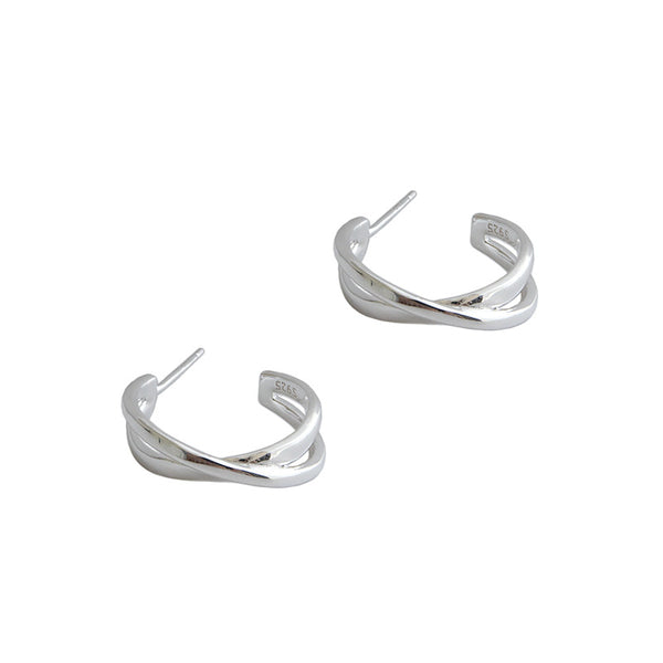 Lovcia Gold Tone 925 Hoop Earrings Double Layer Cross-Earrings-Yellow Gold-Yellow Gold