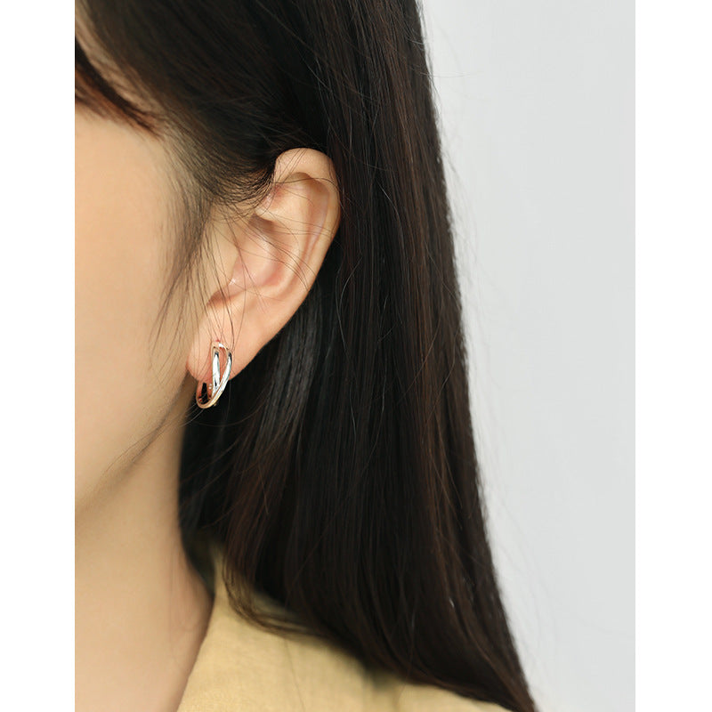 Lovcia Gold Tone 925 Hoop Earrings Double Layer Cross-Earrings-Yellow Gold-Yellow Gold