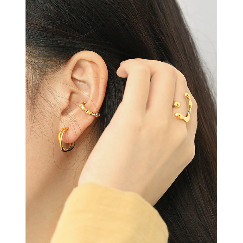 Lovcia Gold Tone 925 Hoop Earrings Double Layer Cross-Earrings-Yellow Gold-Yellow Gold