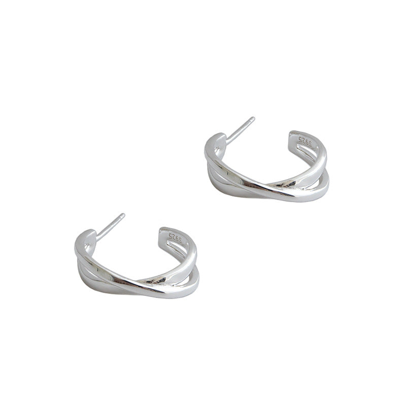 Lovcia Gold Tone 925 Hoop Earrings Double Layer Cross-Earrings-Yellow Gold-Yellow Gold