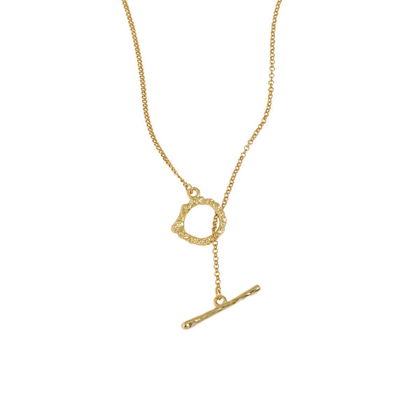 Lovcia Gold Tone 925 Necklace Irregular OT Shape Pendant-Necklaces-Yellow Gold-Yellow Gold