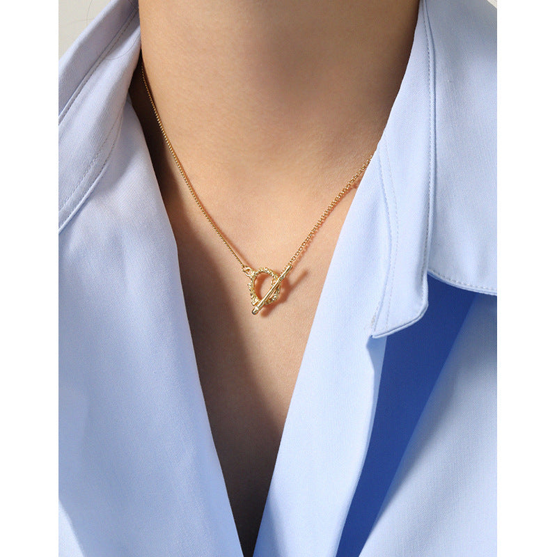 Lovcia Gold Tone 925 Necklace Irregular OT Shape Pendant-Necklaces-Yellow Gold-Yellow Gold