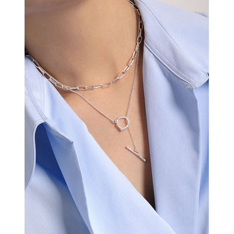 Lovcia Gold Tone 925 Necklace Irregular OT Shape Pendant-Necklaces-Yellow Gold-Yellow Gold