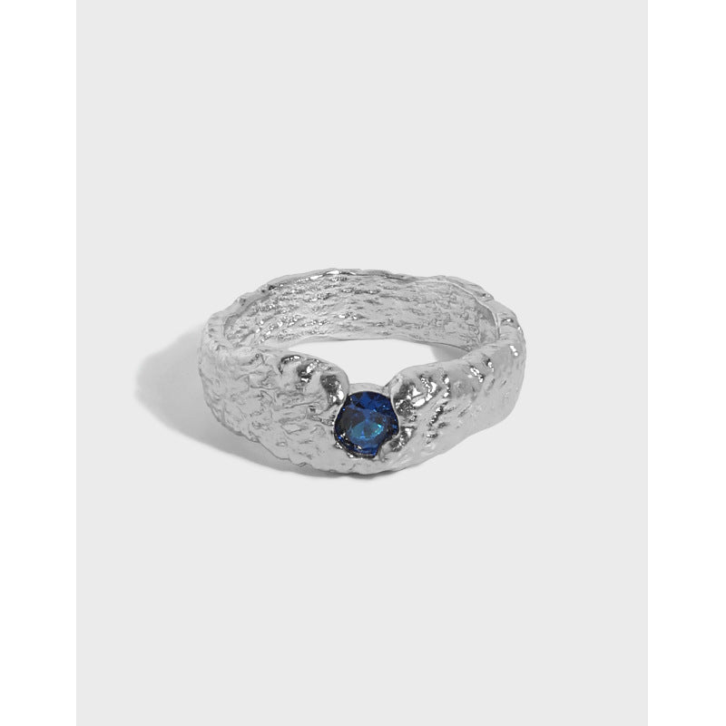 Lovcia Gold Tone 925 Ring With Blue CZ Irregular Band Size7-Rings-Yellow Gold-US 7-Yellow Gold