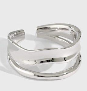 Lovcia Gold Tone 925 Silver Adjustable Ring Irregular Lines-Rings-Silver-Silver
