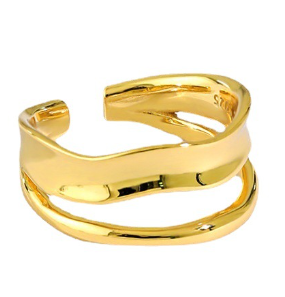 Lovcia Gold Tone 925 Silver Adjustable Ring Irregular Lines-Rings-Yellow Gold-Yellow Gold