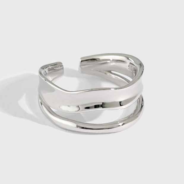 Lovcia Gold Tone 925 Silver Adjustable Ring Irregular Lines-Rings-Yellow Gold-Yellow Gold