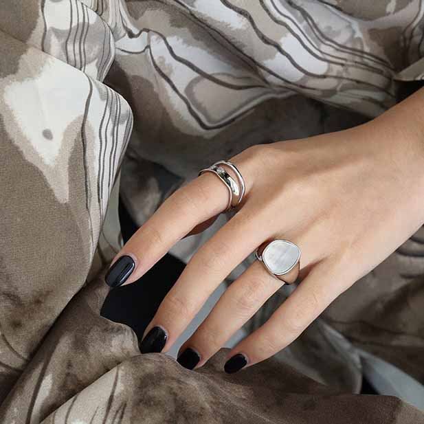 Lovcia Gold Tone 925 Silver Adjustable Ring Irregular Lines-Rings-Yellow Gold-Yellow Gold