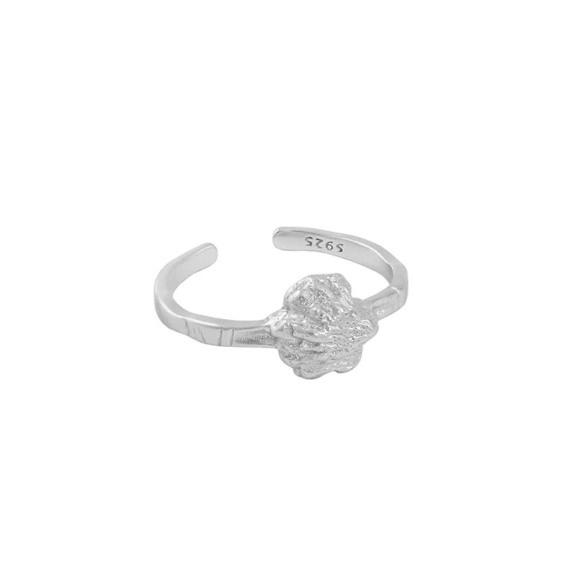 Lovcia Gold Tone 925 Silver Adjustable Ring Irregular Stone-Rings-Rhodium-Rhodium