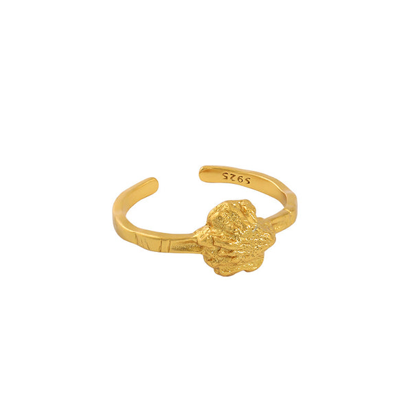 Lovcia Gold Tone 925 Silver Adjustable Ring Irregular Stone-Rings-Yellow Gold-Yellow Gold