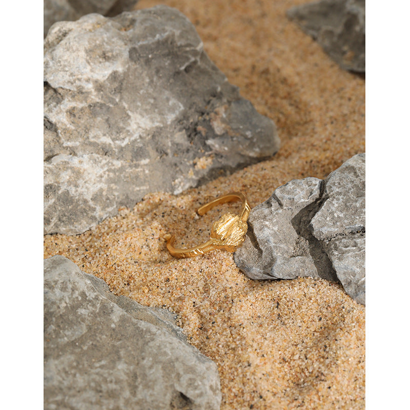 Lovcia Gold Tone 925 Silver Adjustable Ring Irregular Stone-Rings-Yellow Gold-Yellow Gold