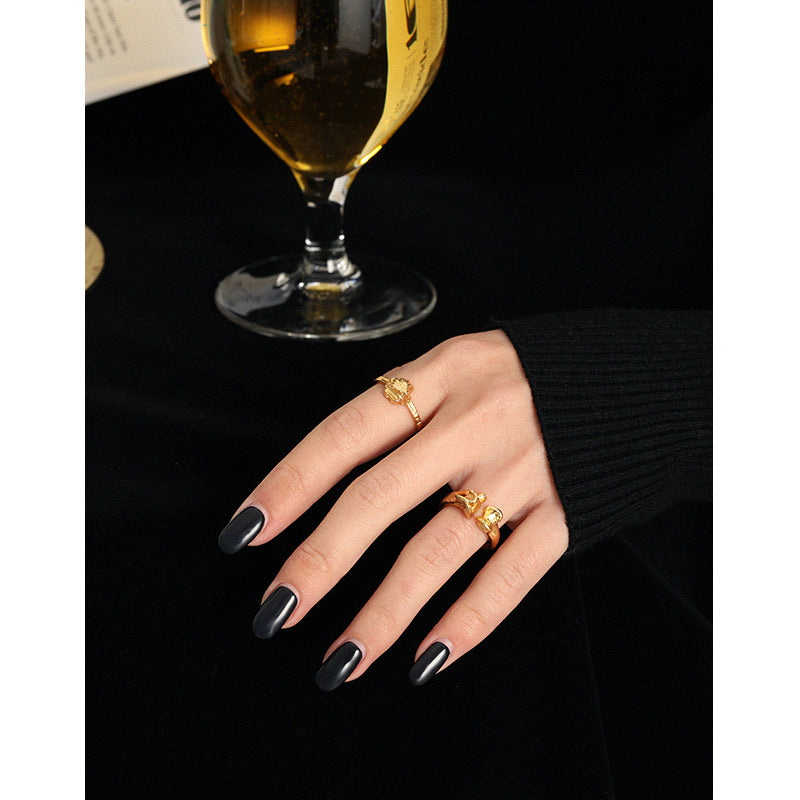 Lovcia Gold Tone 925 Silver Adjustable Ring Irregular Stone-Rings-Yellow Gold-Yellow Gold