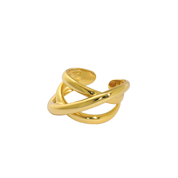 Lovcia Gold Tone 925 Silver Adjustable Ring Triple Cross-Rings-Yellow Gold-Yellow Gold