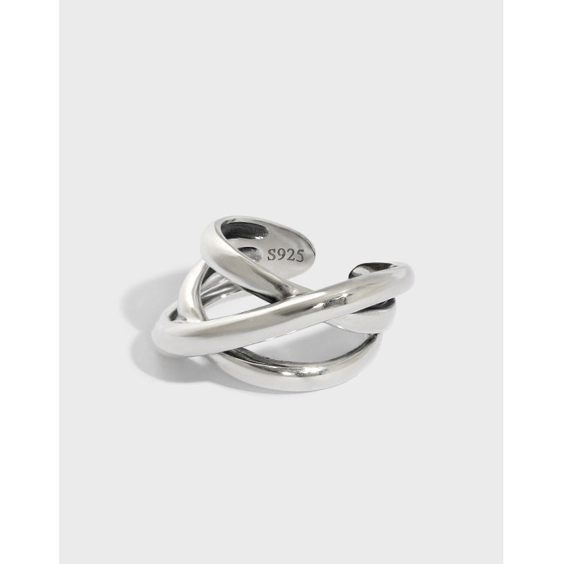 Lovcia Gold Tone 925 Silver Adjustable Ring Triple Cross-Rings-Yellow Gold-Yellow Gold