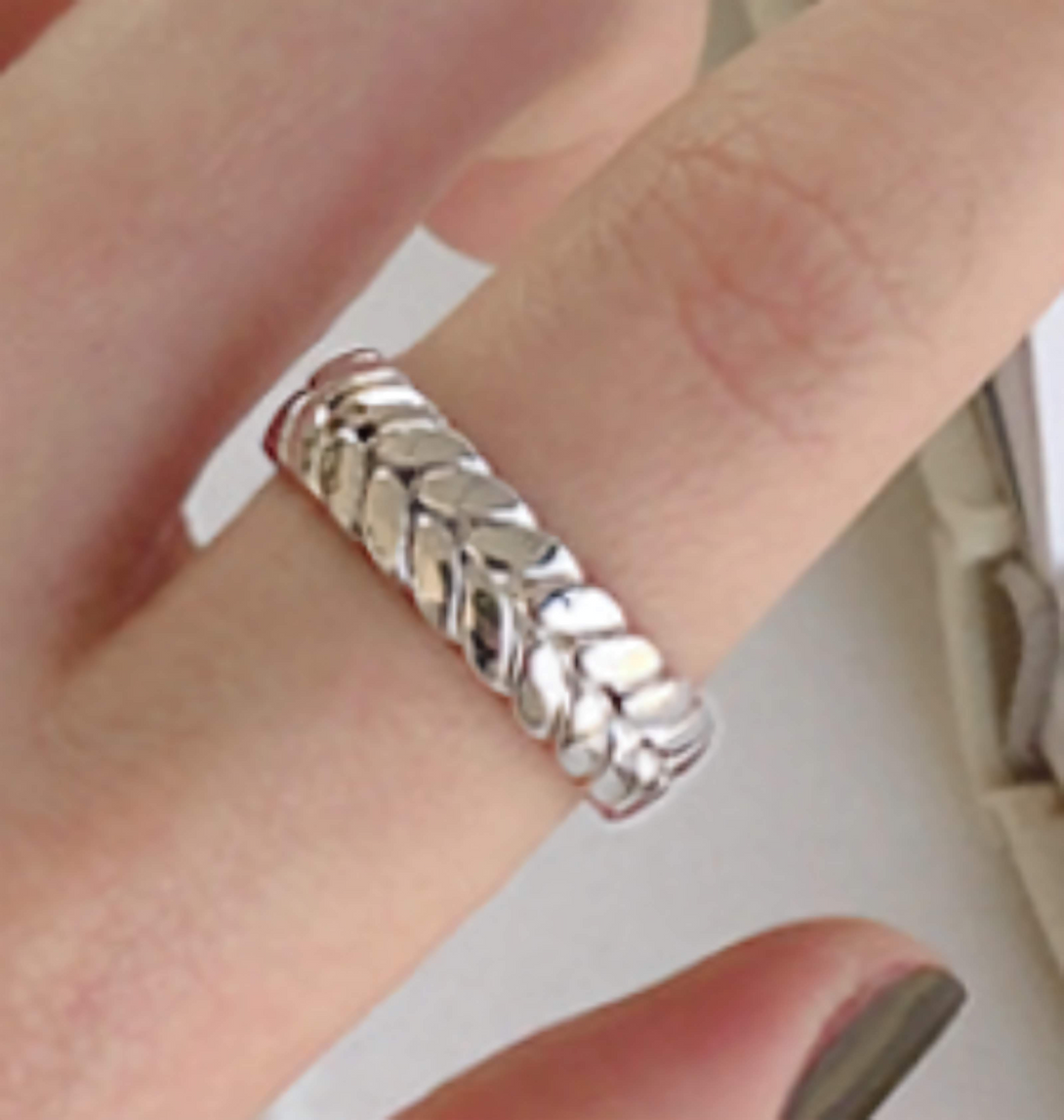 Lovcia Gold Tone 925 Silver Adjustable Twisted Wheat Ring-Rings-Rhodium-Rhodium