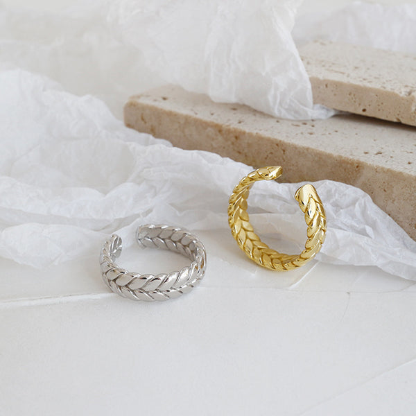 Lovcia Gold Tone 925 Silver Adjustable Twisted Wheat Ring-Rings-Yellow Gold-Yellow Gold