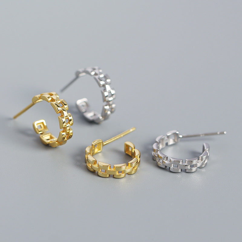 Lovcia Gold Tone 925 Silver C Shape Hoop Earrings 10.5mm-Earrings-Rhodium-Rhodium