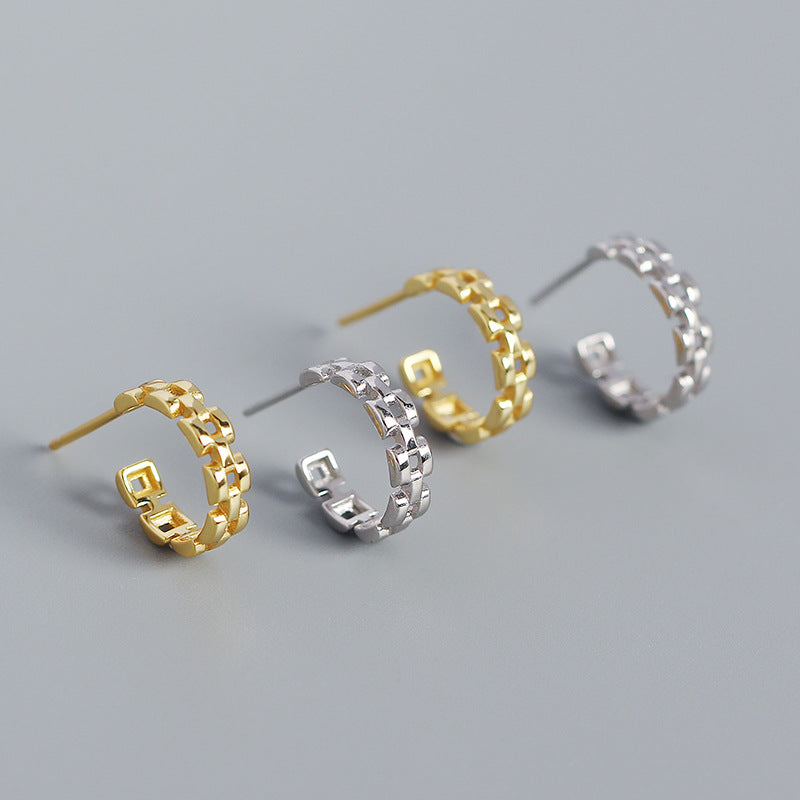 Lovcia Gold Tone 925 Silver C Shape Hoop Earrings 10.5mm-Earrings-Rhodium-Rhodium